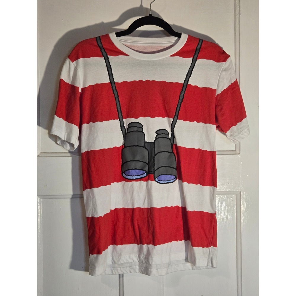 Wheres Waldo Costume T-Shirt Red‎ White Striped Binoculars Graphic Mens Small